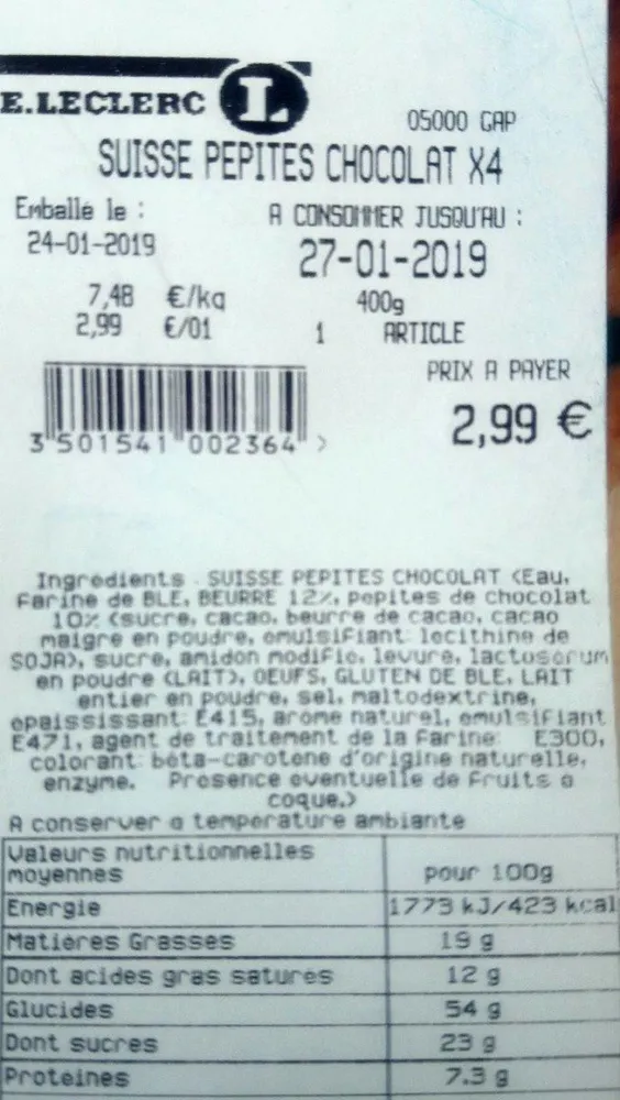 Suisse pépites chocolat x4
