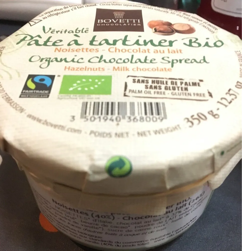 Véritable Pâte à tartiner Bio, Chocolat au lait - Noisettes