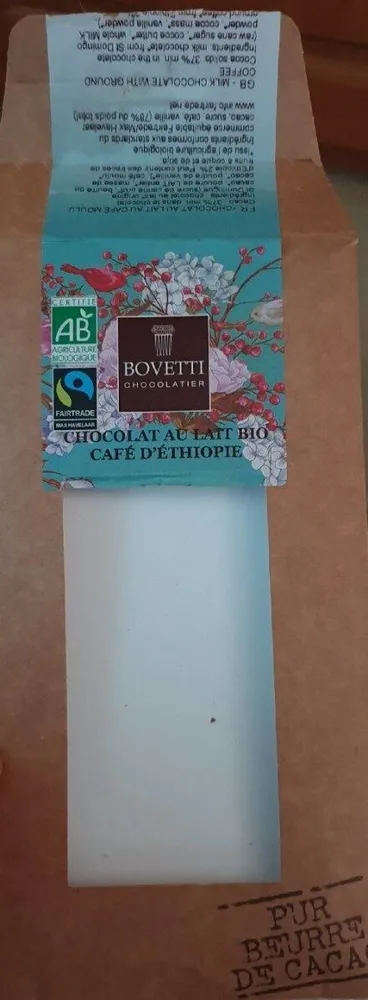 Chocolat au lait bio café d'éthiopie