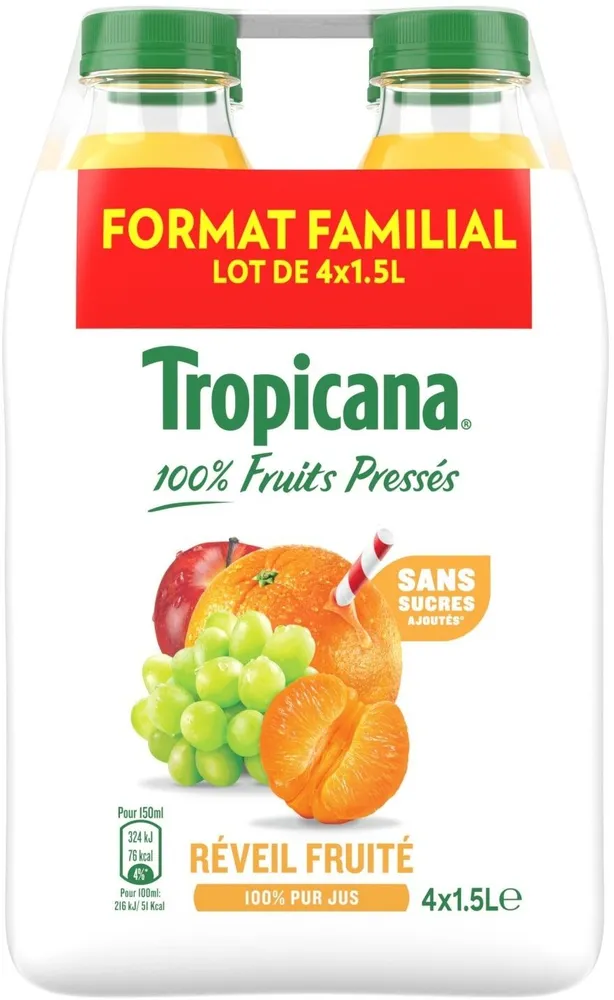 Tropicana reveil fruite pet format familial lot de 4x1,5l