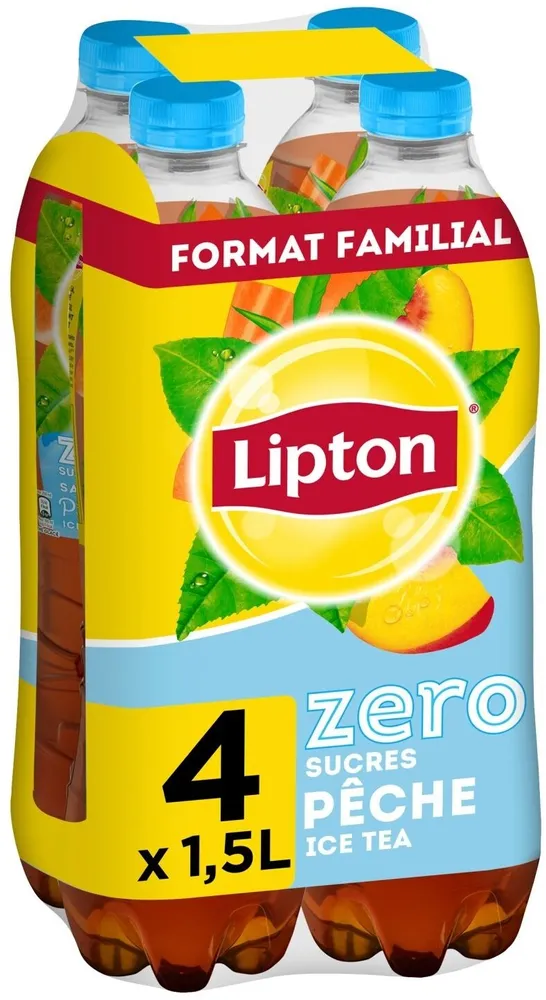 Lipton Ice Tea saveur pêche zéro sucres format familial 4 x 1,5 L