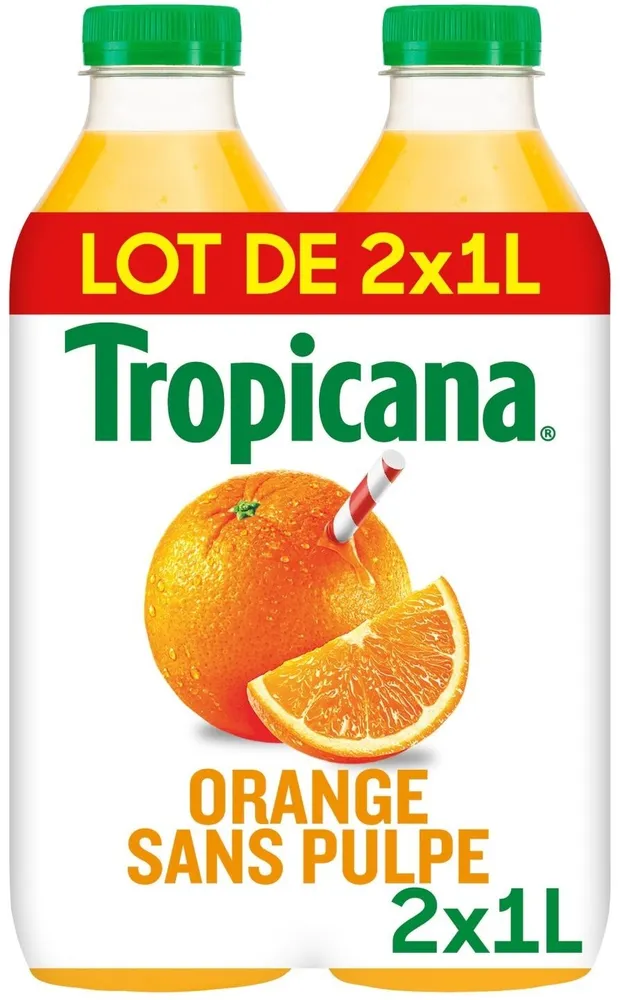 Tropicana 100% oranges pressées sans pulpe lot de 2 x 1 L