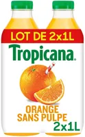 Tropicana 100% oranges pressées sans pulpe lot de 2 x 1 L