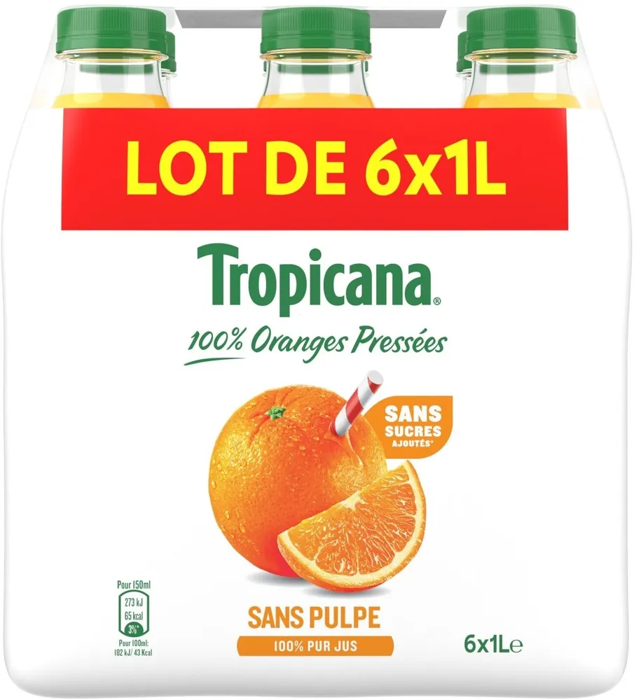Tropicana Orange sans pulpe lot de 6 x 1 L