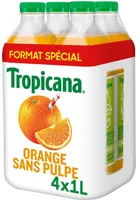 Tropicana 100% oranges pressées sans pulpe format spécial lot de 4 x 1 L