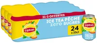 Lipton Ice Tea saveur pêche zéro sucres 21 x 33 cl + 3 offertes