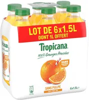Tropicana Orange sans pulpe lot de 6 x 1,5 L dont 1 L offert