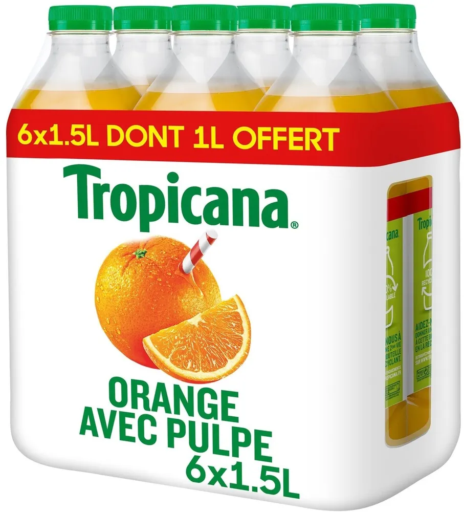 Tropicana Orange avec pulpe lot de 6 x 1,5 L dont 1 L offert