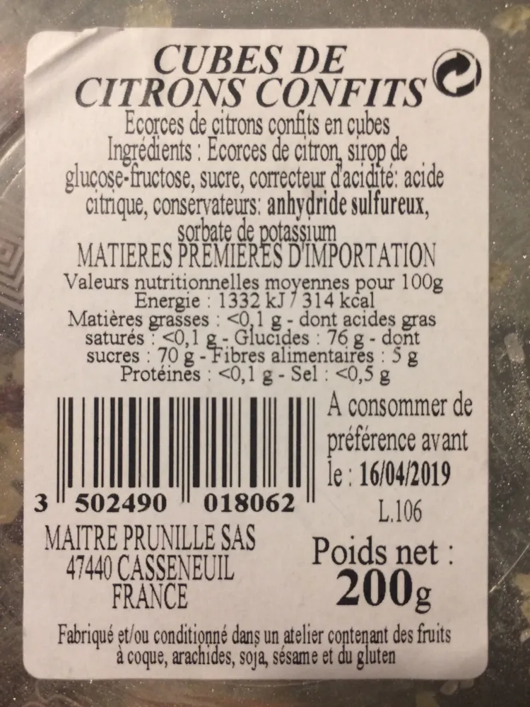 Citrons confits en cubes maitre prunille