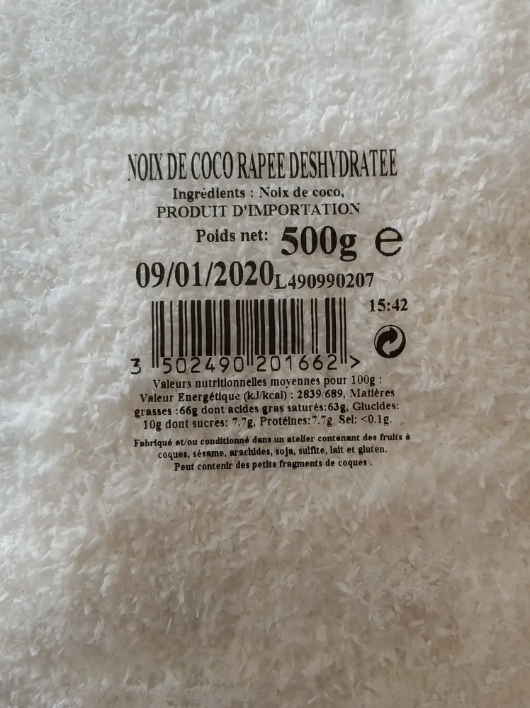 Noix de coco rapée deshydratée