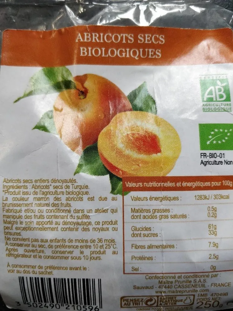 Abricot secs biologiques