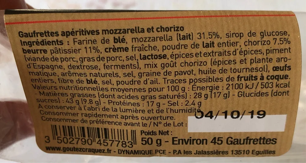 Gaufrettes mozzarella chorizo