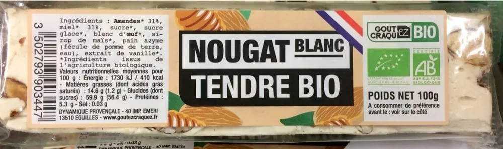 Nougat tendre blanc bio