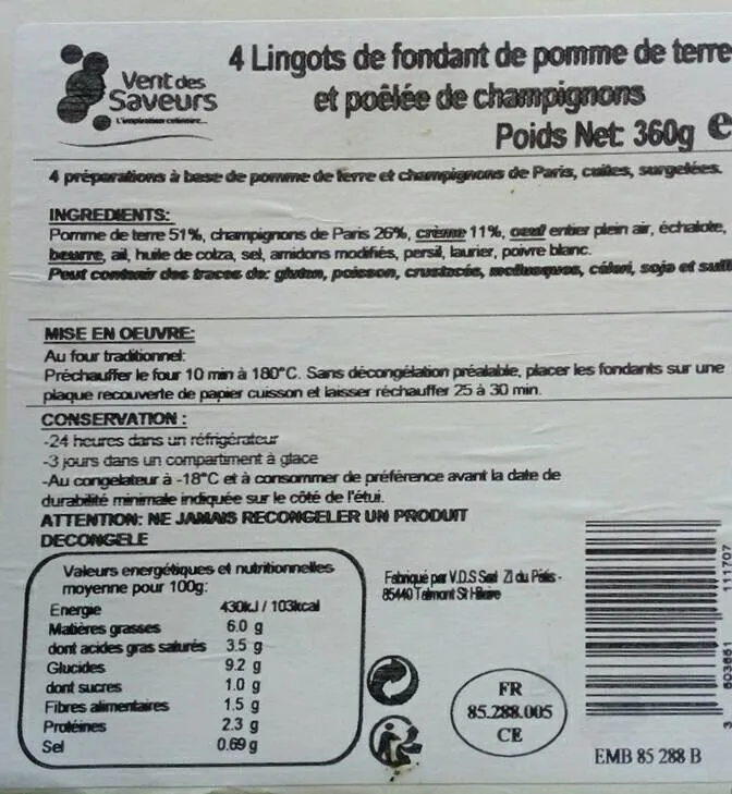 Fondant pomme de terre champignons