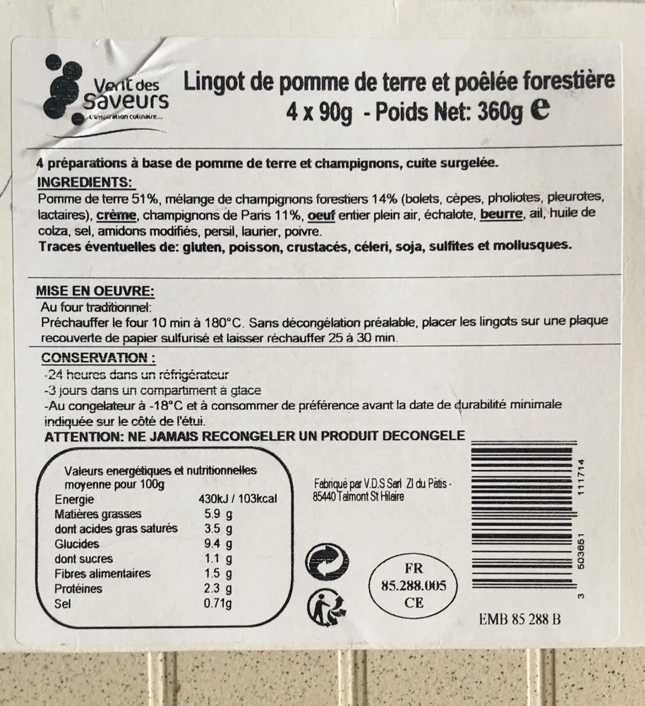 Lingot de pomme de terre et poelee forestiere