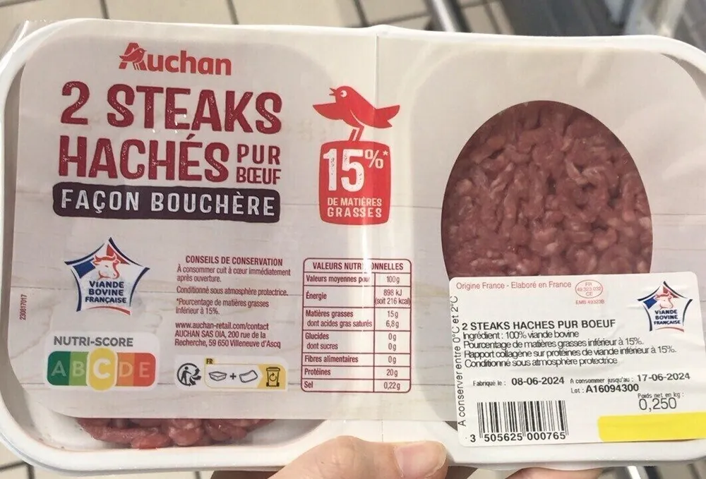 2 steaks hachés pur bœuf façon bouchère 15% MG