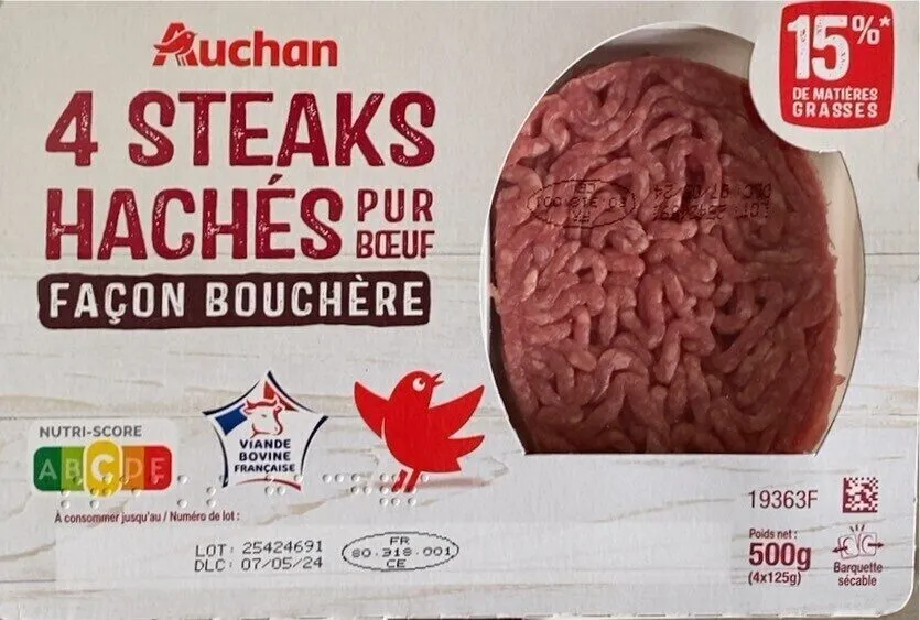 4 Steaks hachés Pur boeuf Façon Bouchère 15%