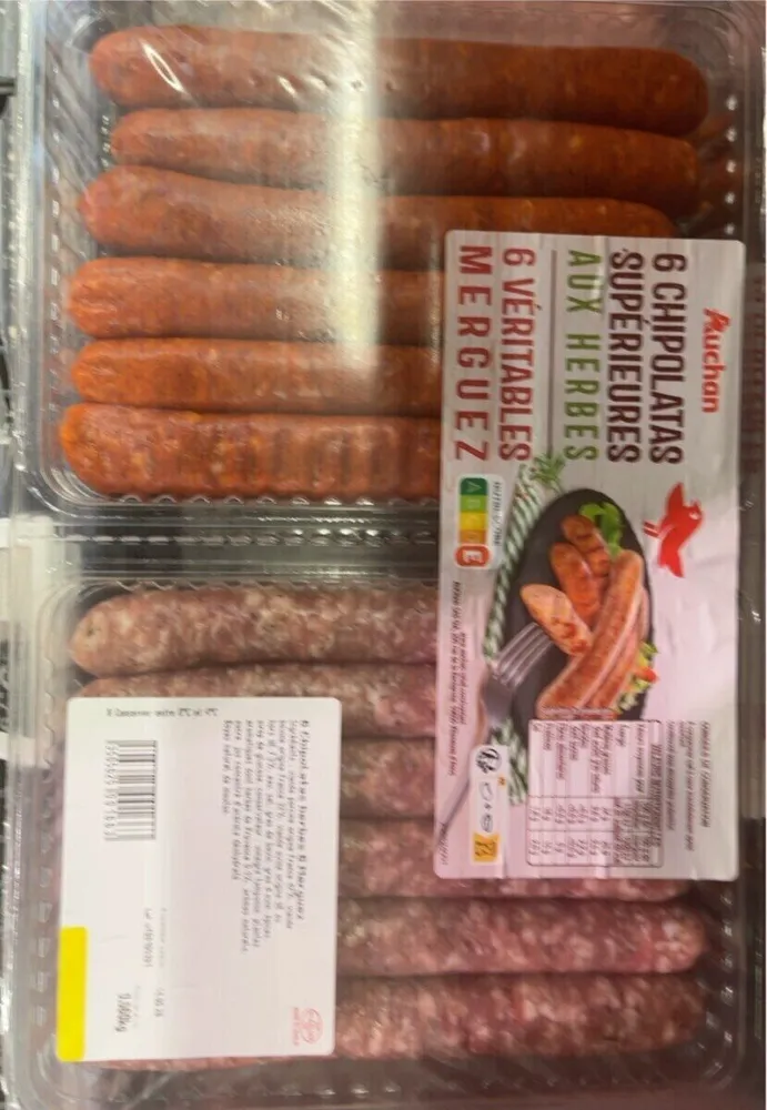 6 chipolata ms superieures aux herbes et 6 veritable mergez