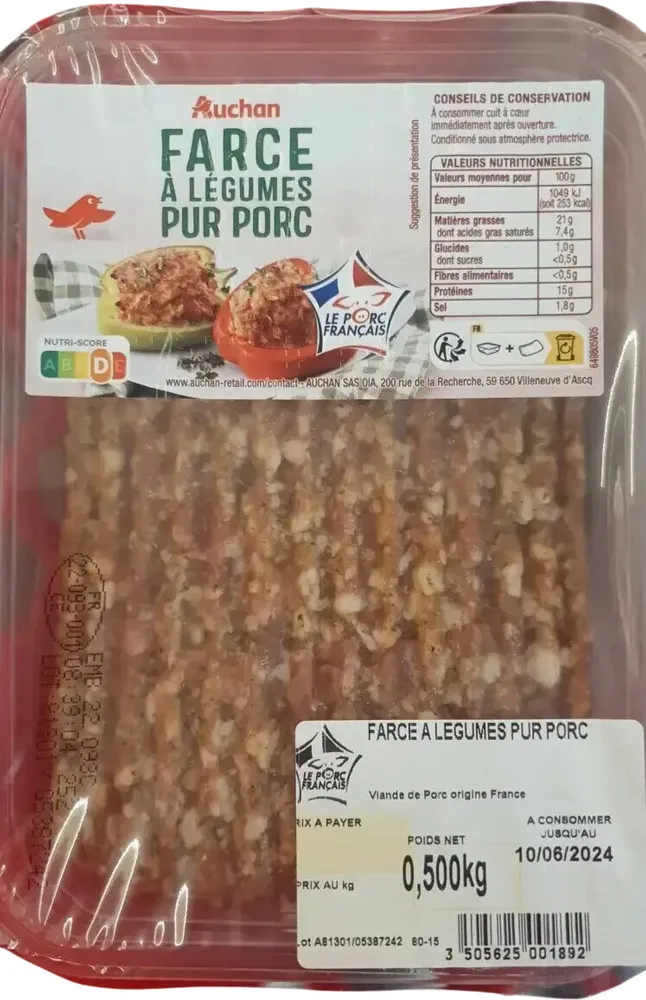 Farce à Légumes Pur Porc
