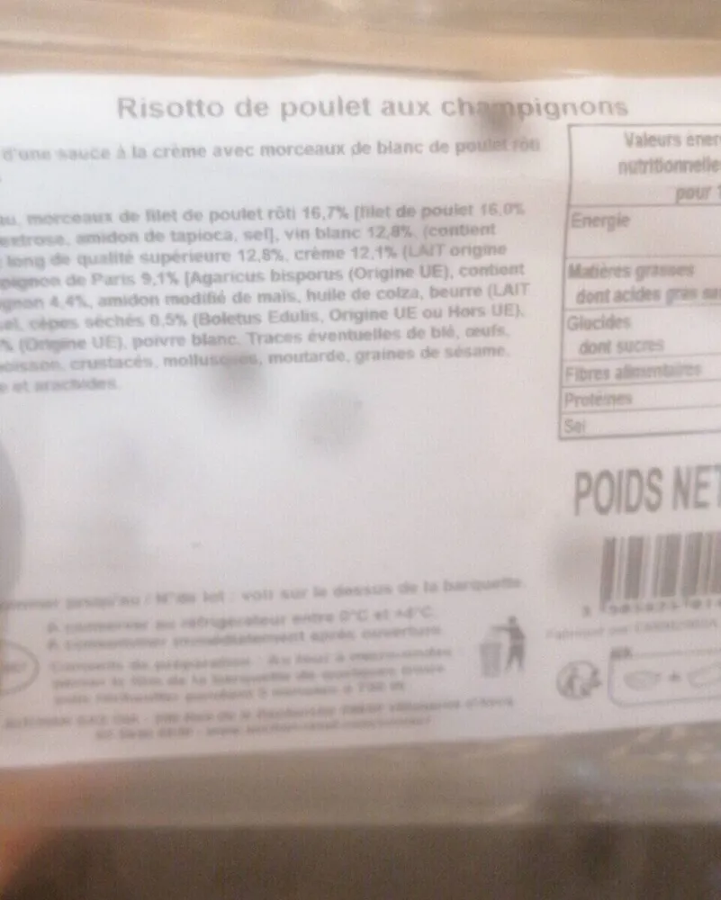 Risotto de poulet aux champignons