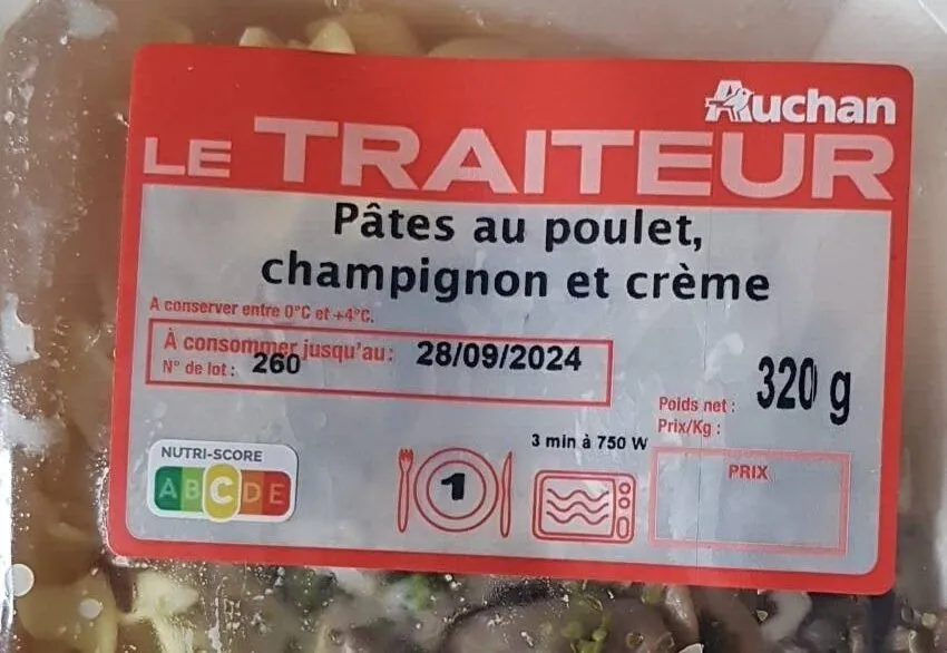 Pâtes au poulet, champignons et crème