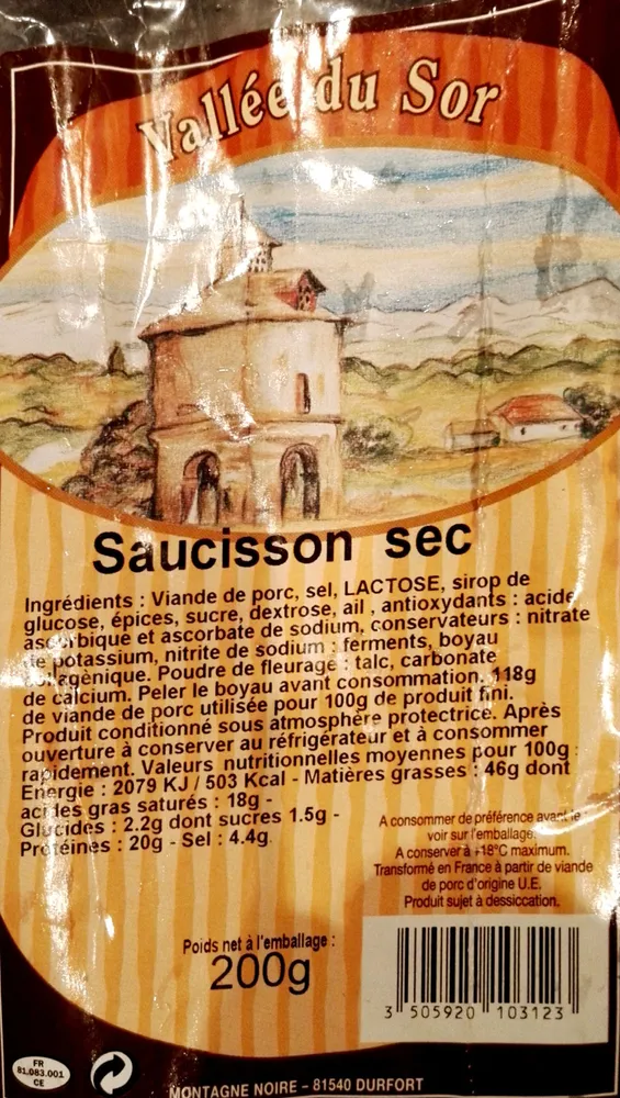 Saucisson sec Vallée du sor