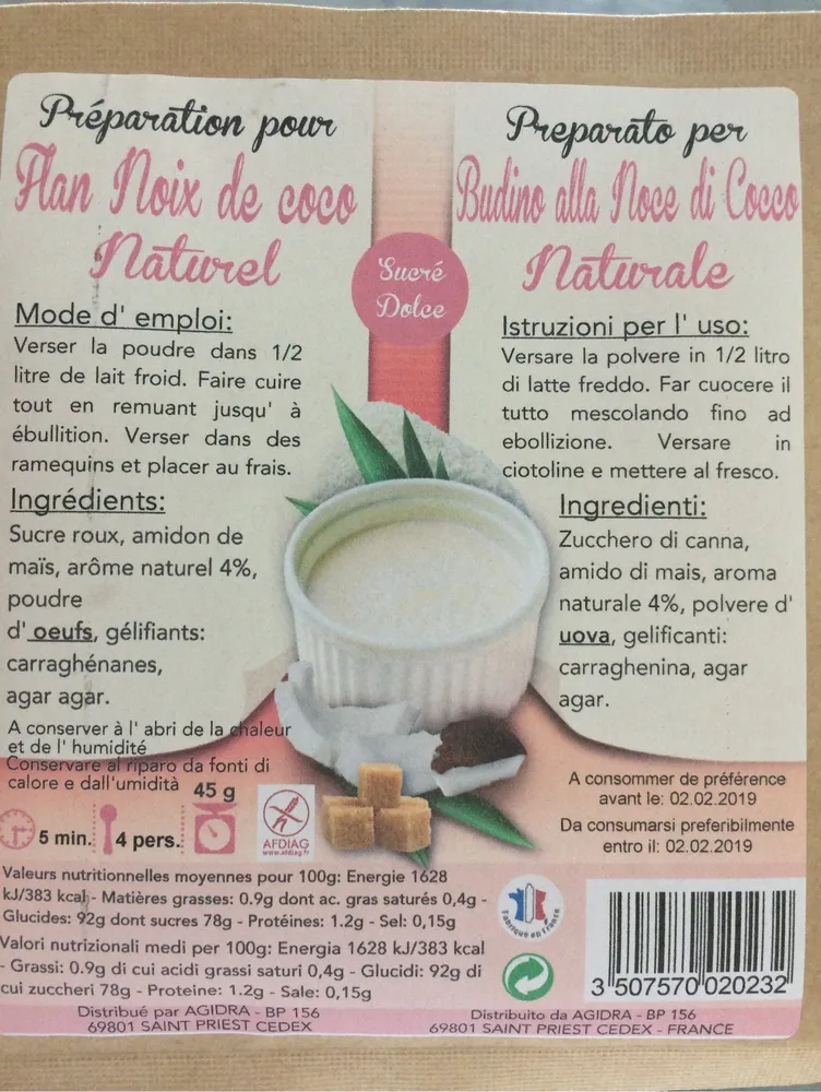 Preparation pour flan noix de coco