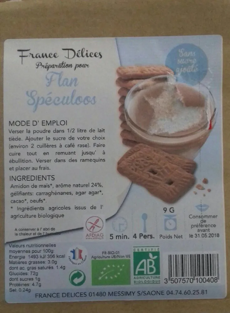 Flan Speculoos SS Sucre 9G Demi L Lait SS Glut