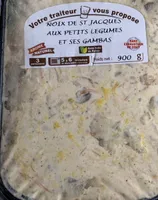 Noix de st jacques aux petits legumes et ses gambas
