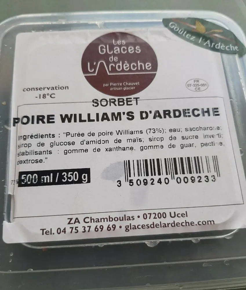 Sorbet poire Williams d'Ardèche