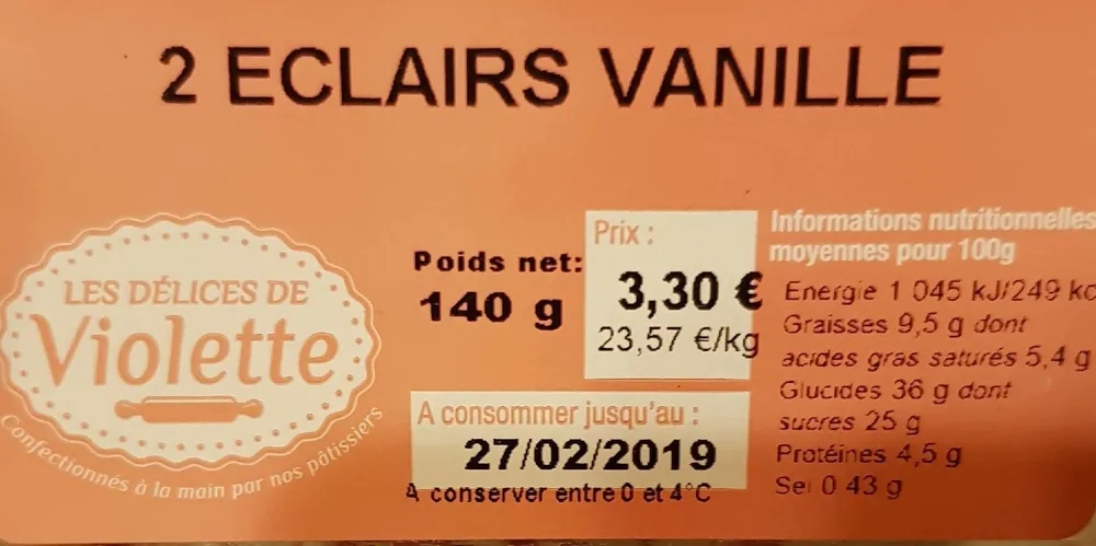 2 éclairs vanille
