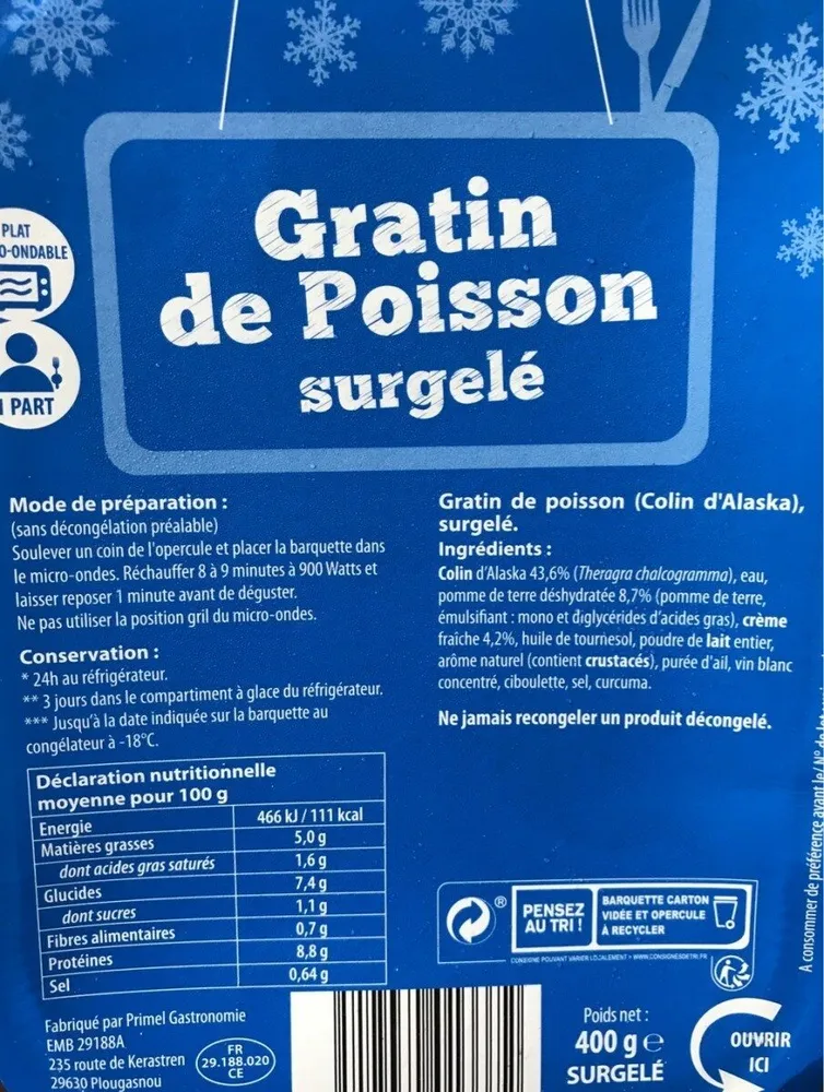 Gratin de poisson surgelé