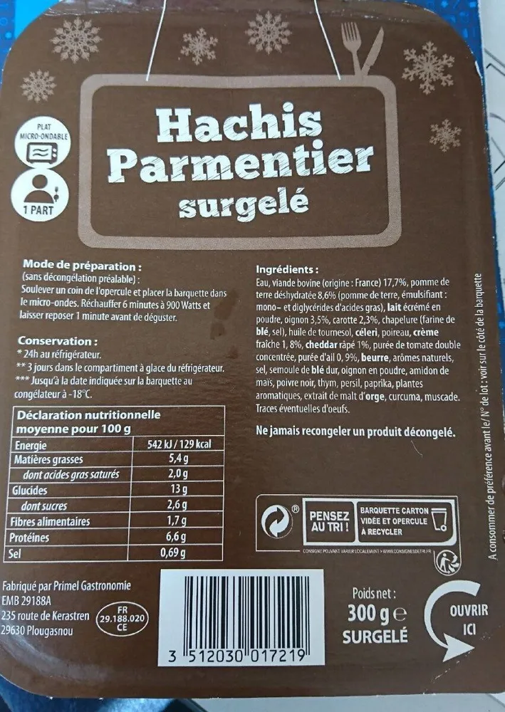 Hachis parmentier surgelé