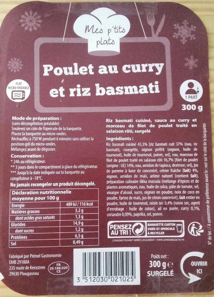 Poulet au curry et riz basmati