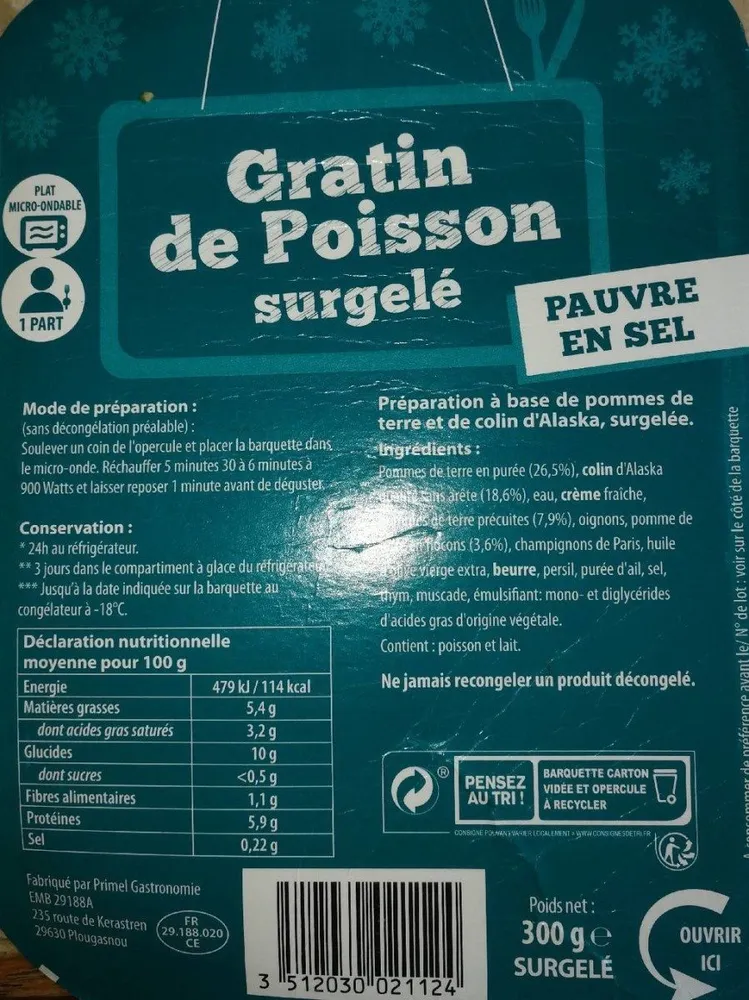 Gratin de poisson surgelé