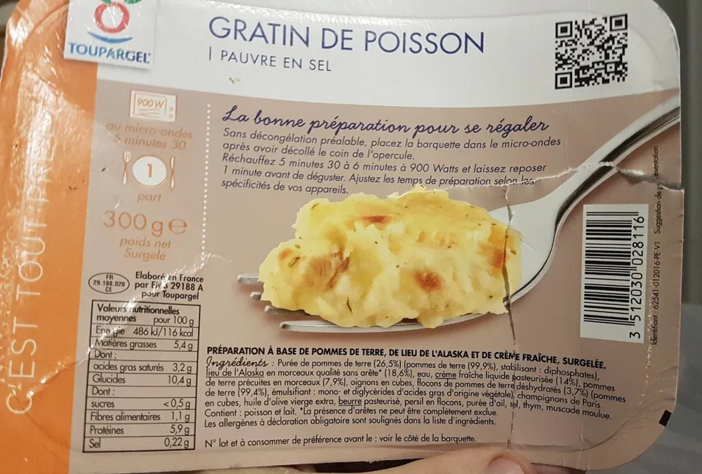 Gratin de poisson pauvre en sel