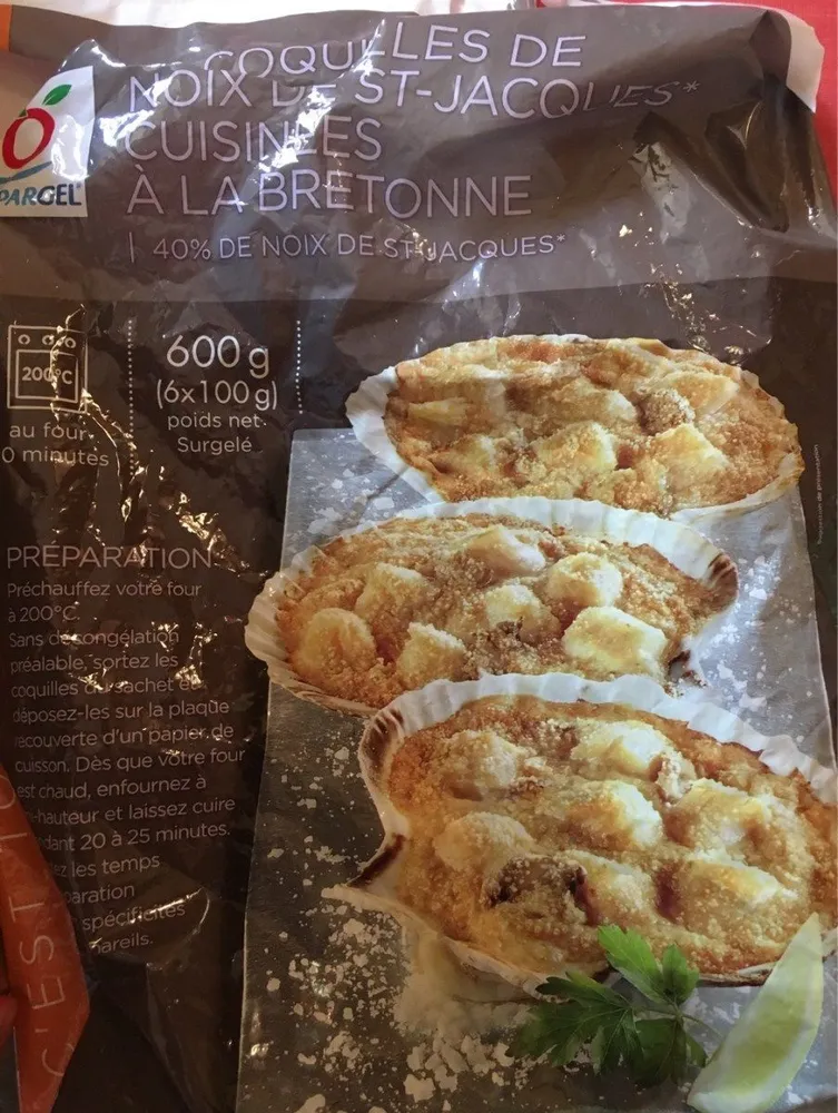 6 coquilles de noix de st jacques cuisinee a ls bretonne