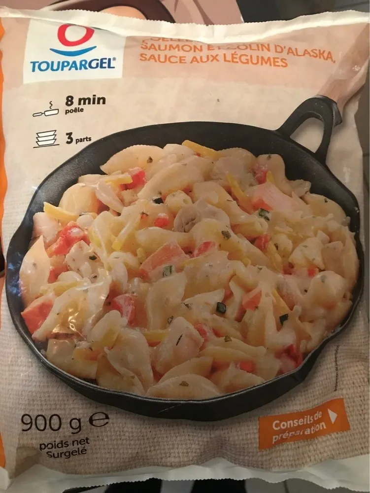 Poêle pates saumon colin