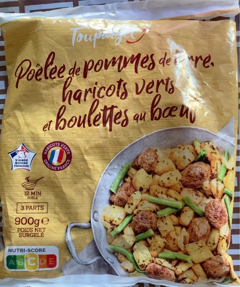 Poêlée de pommes de terre, haricots verts et boulettes au boeuf