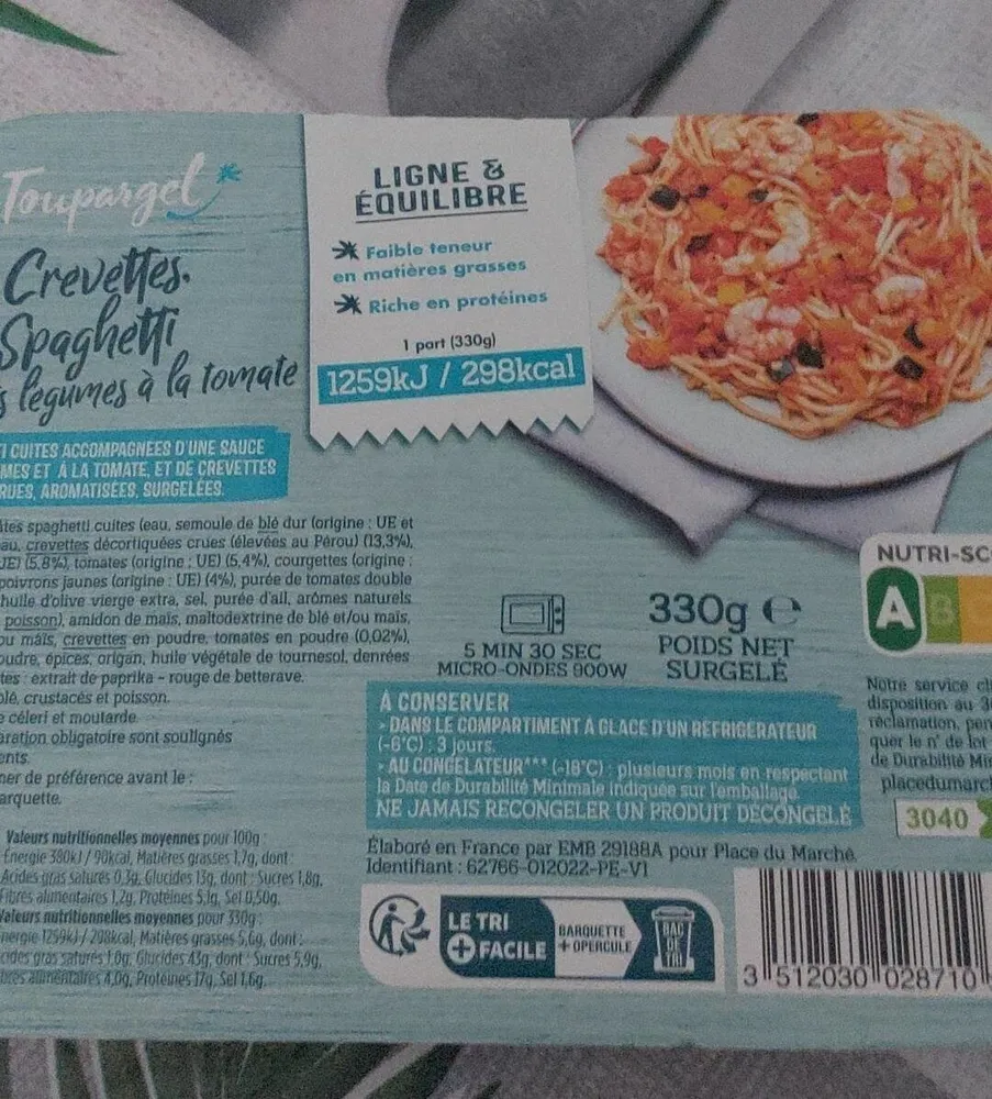 Crevettes spaghetti et petitdlegumes