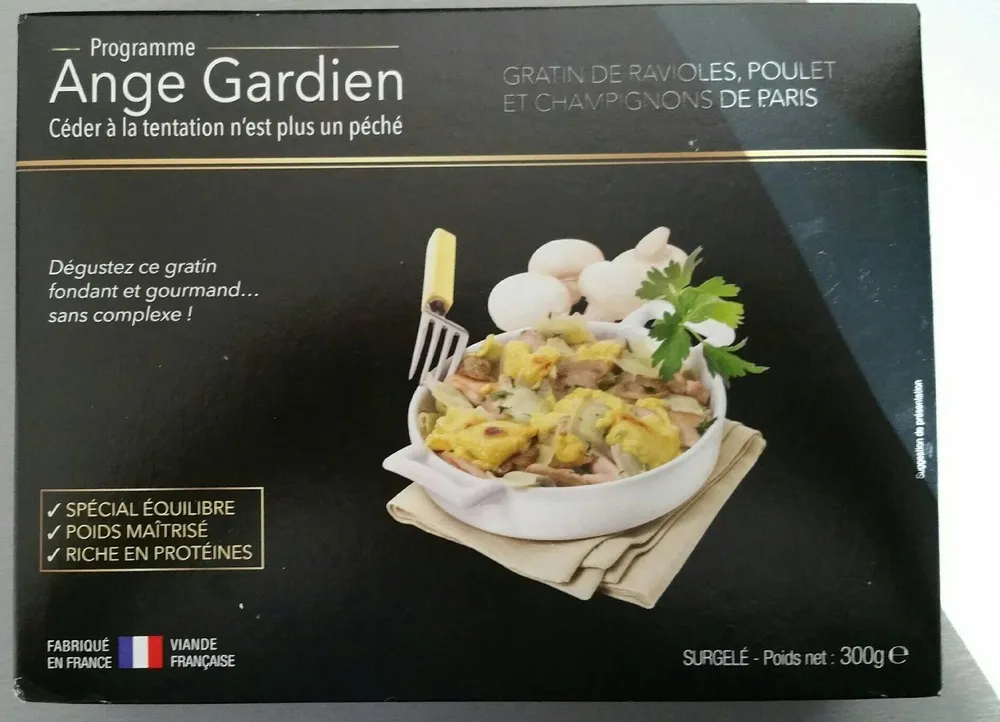 Gratin de ravioles poulet champignons de Paris