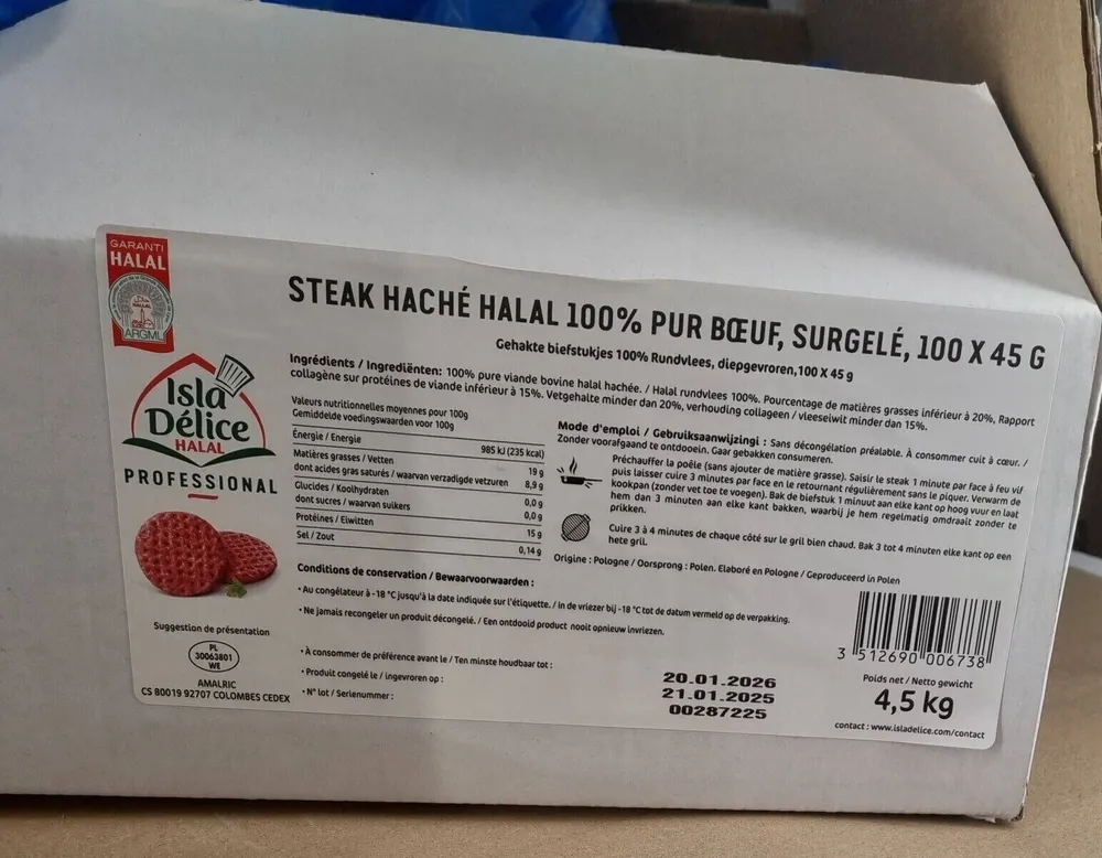Steak haché halal 100 % pure bœuf