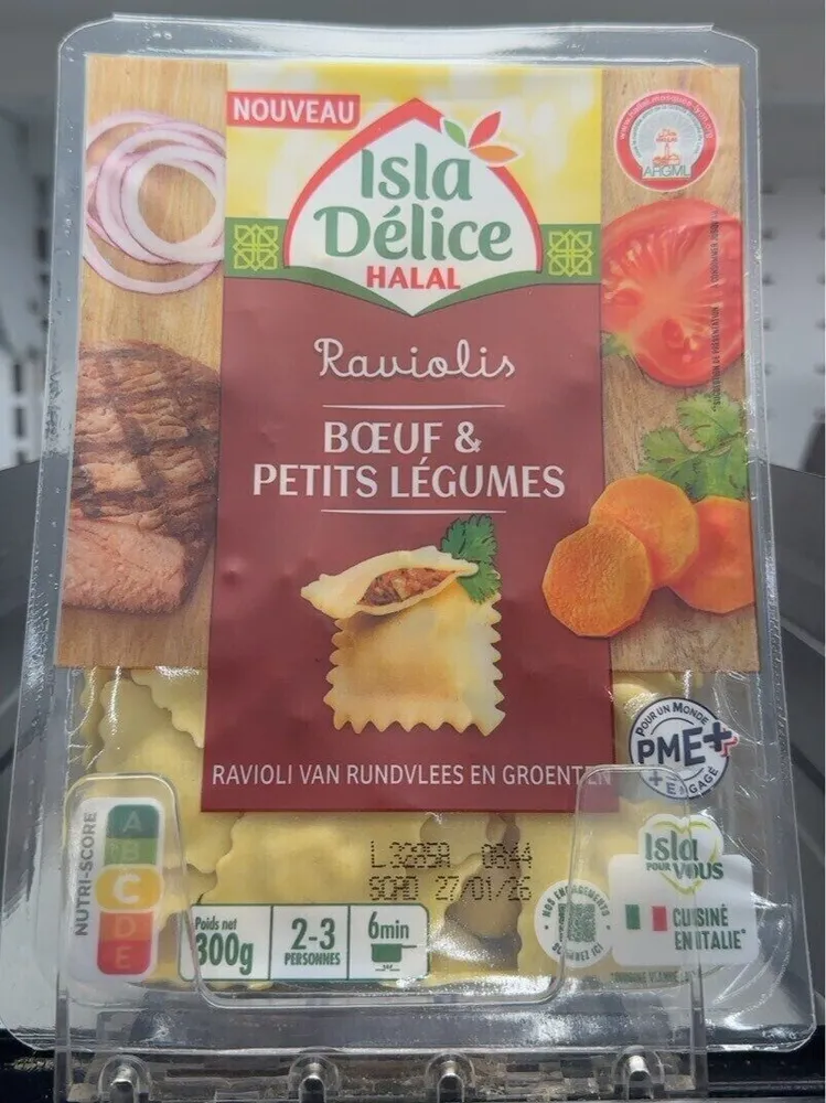 Raviolis, bœuf et petits légumes