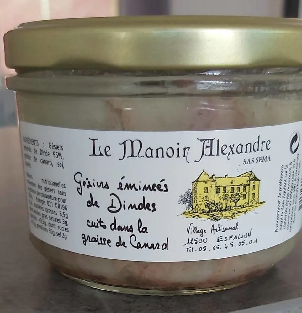 gésiers émincés de dinde cuits dans la graisse de canard