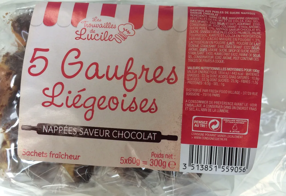 5 Gaufres Liégeoises Nappées Saveur Chocolat