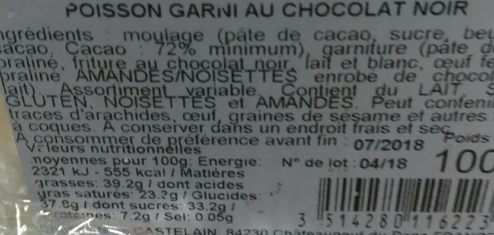 Poisson garni au chocolat noir castelain