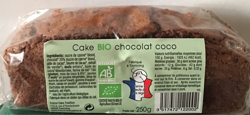 Cake bio chocolat coco