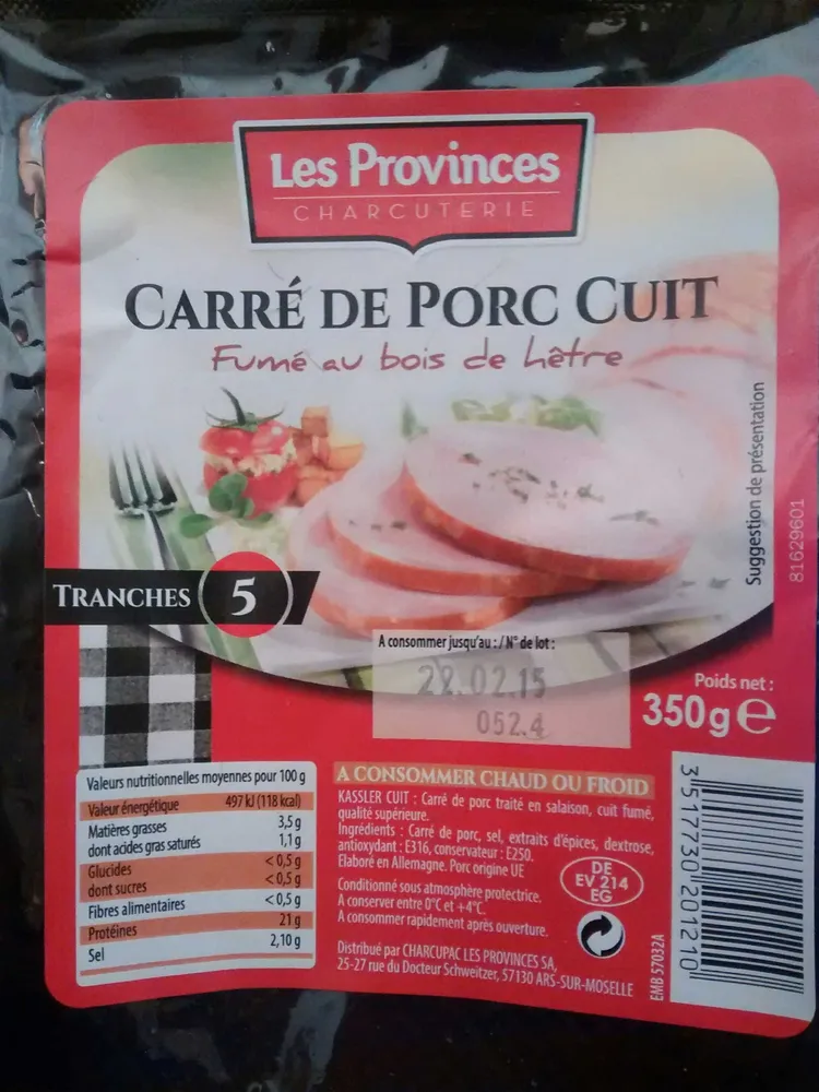 Carré de porc cuit fumé au bois de hêtre