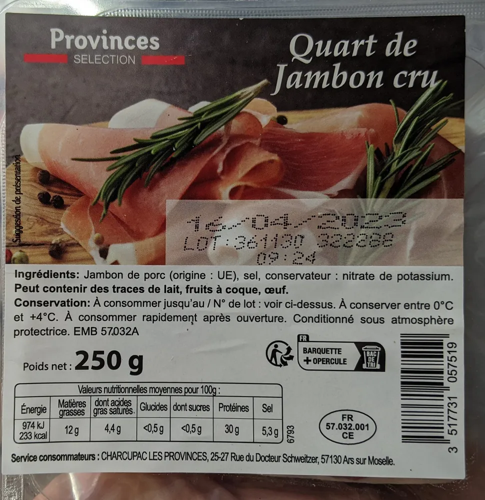 Quart de jambon cru