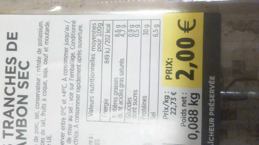 Fines Tranches Jambon Sec 2 Euros